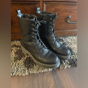 UnionBay Women Juniors Hayden Black Combat Boots, Sz 8, Lace Up, Side Zipper,